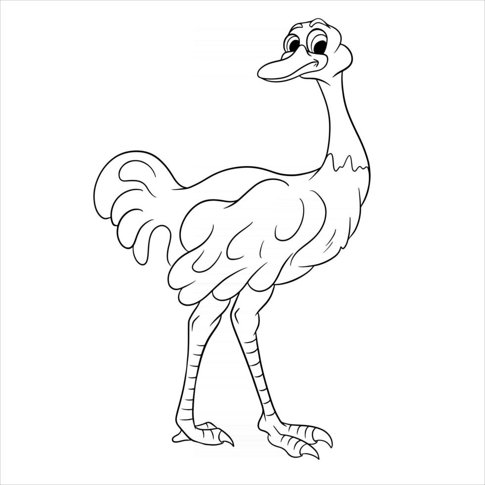 Carácter animal divertido avestruz en estilo de línea coloring book vector