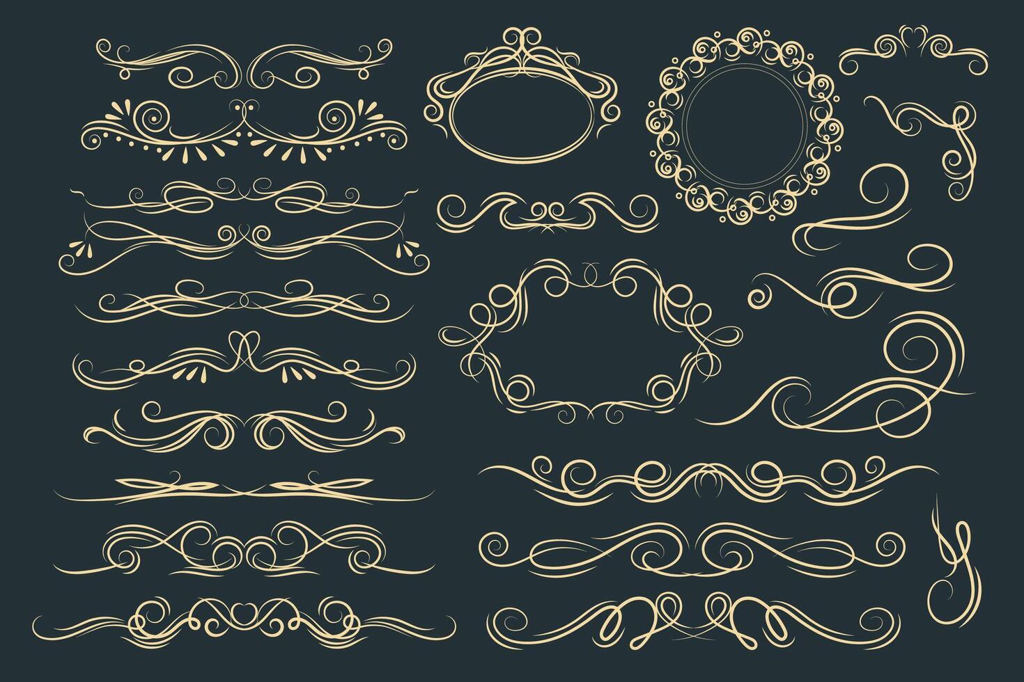 vector marco de línea de boda de lujo y divisores de remolino ornamentados.