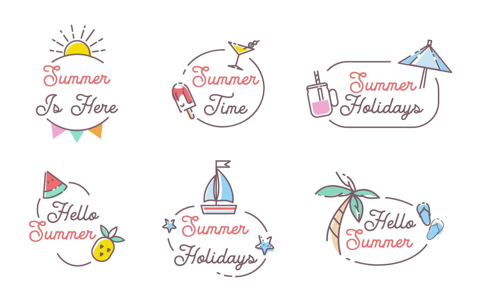 Set of Hello summer label Hand Drawn Design vector