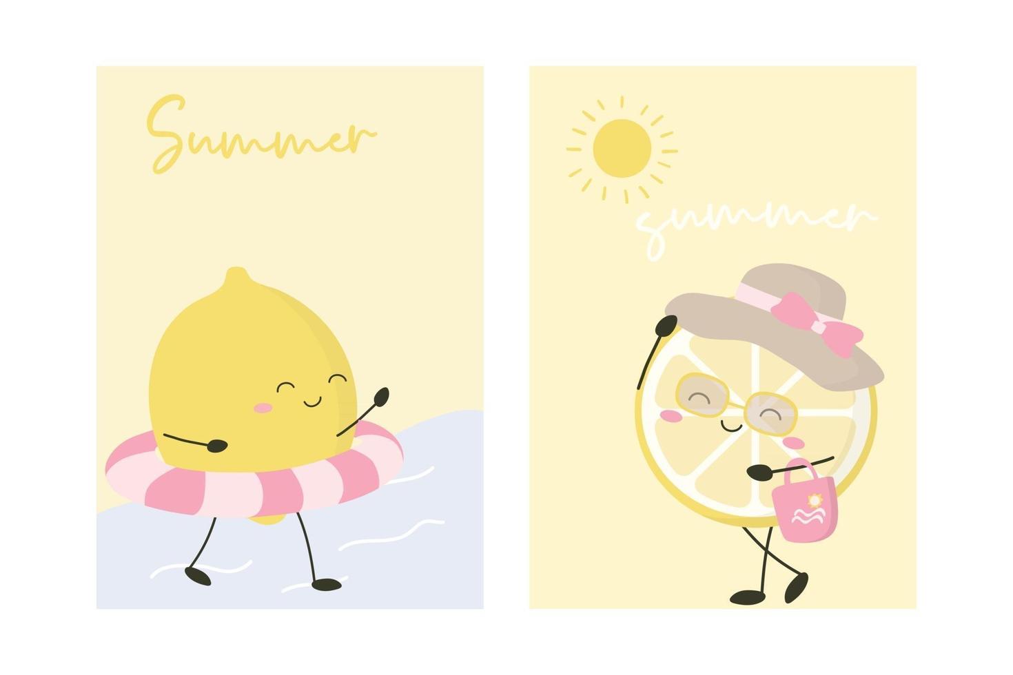 Set of lemon in summer time on the beach card vector