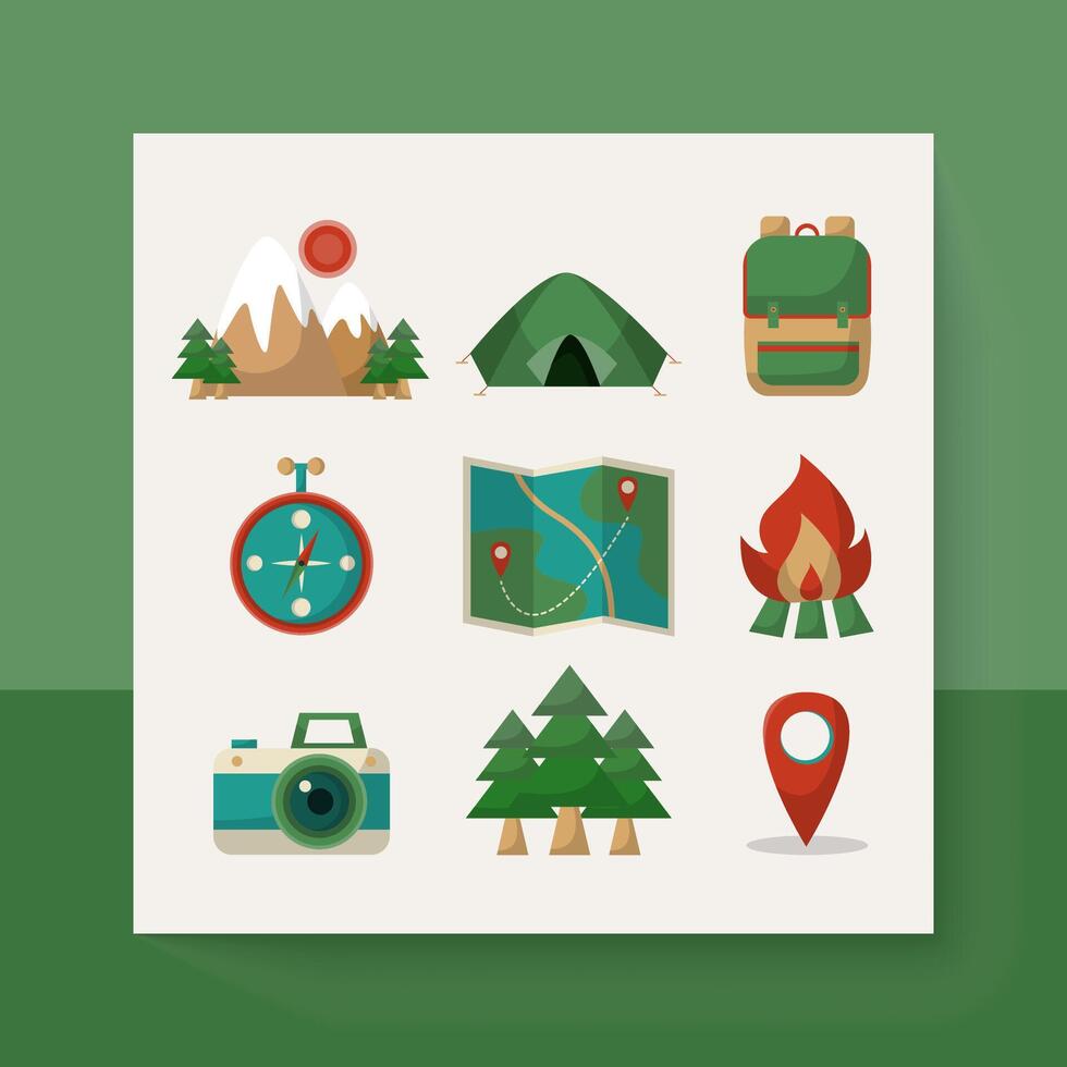 Dibujar iconos de camping viajar en vector de dibujos animados