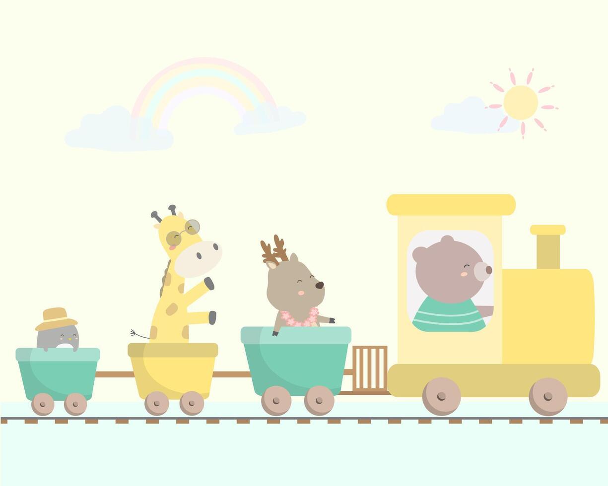 Happy animal in trolley cartoon character vector