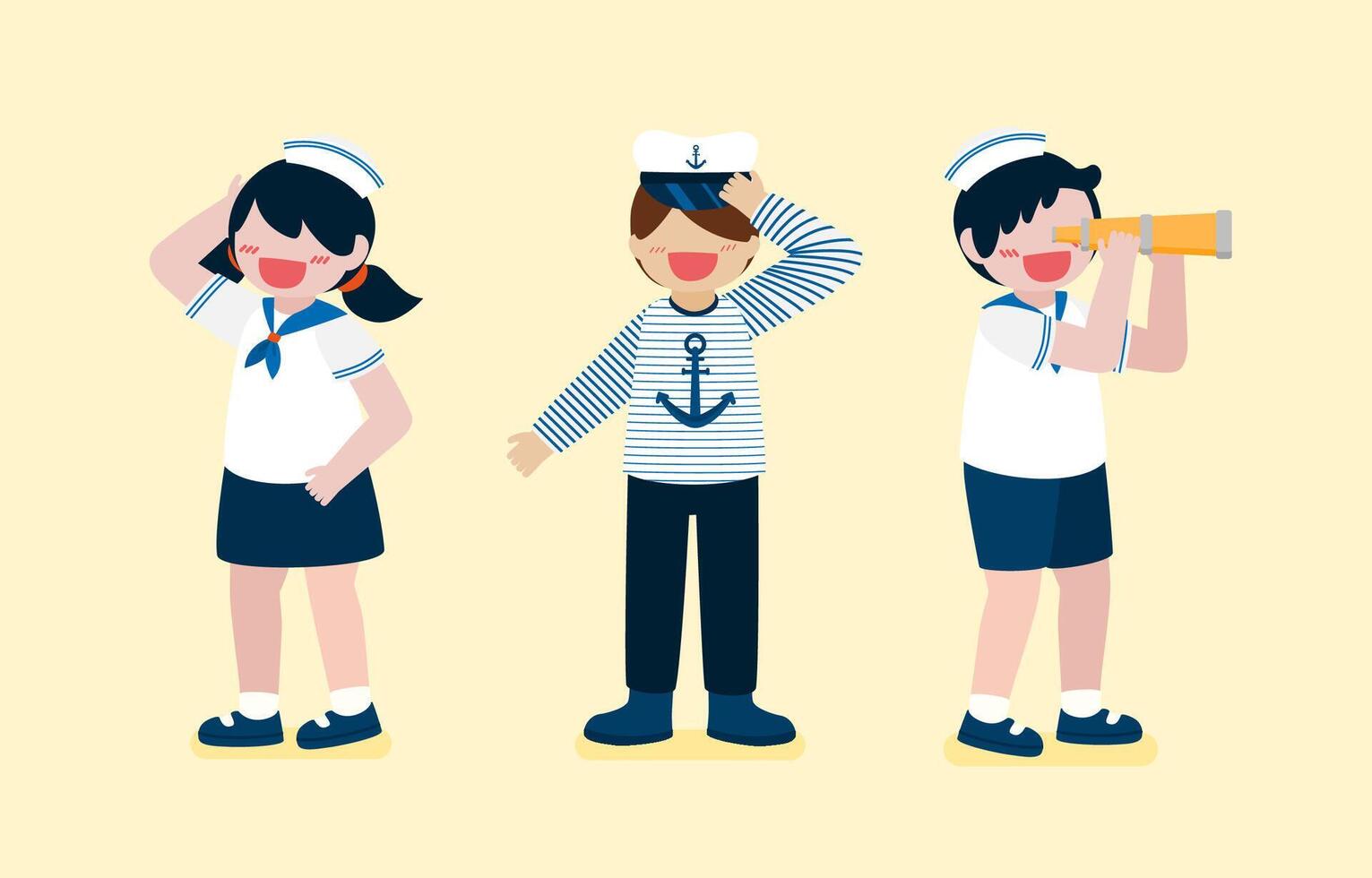 niños en uniforme de marinero en vector de personaje de dibujos animados