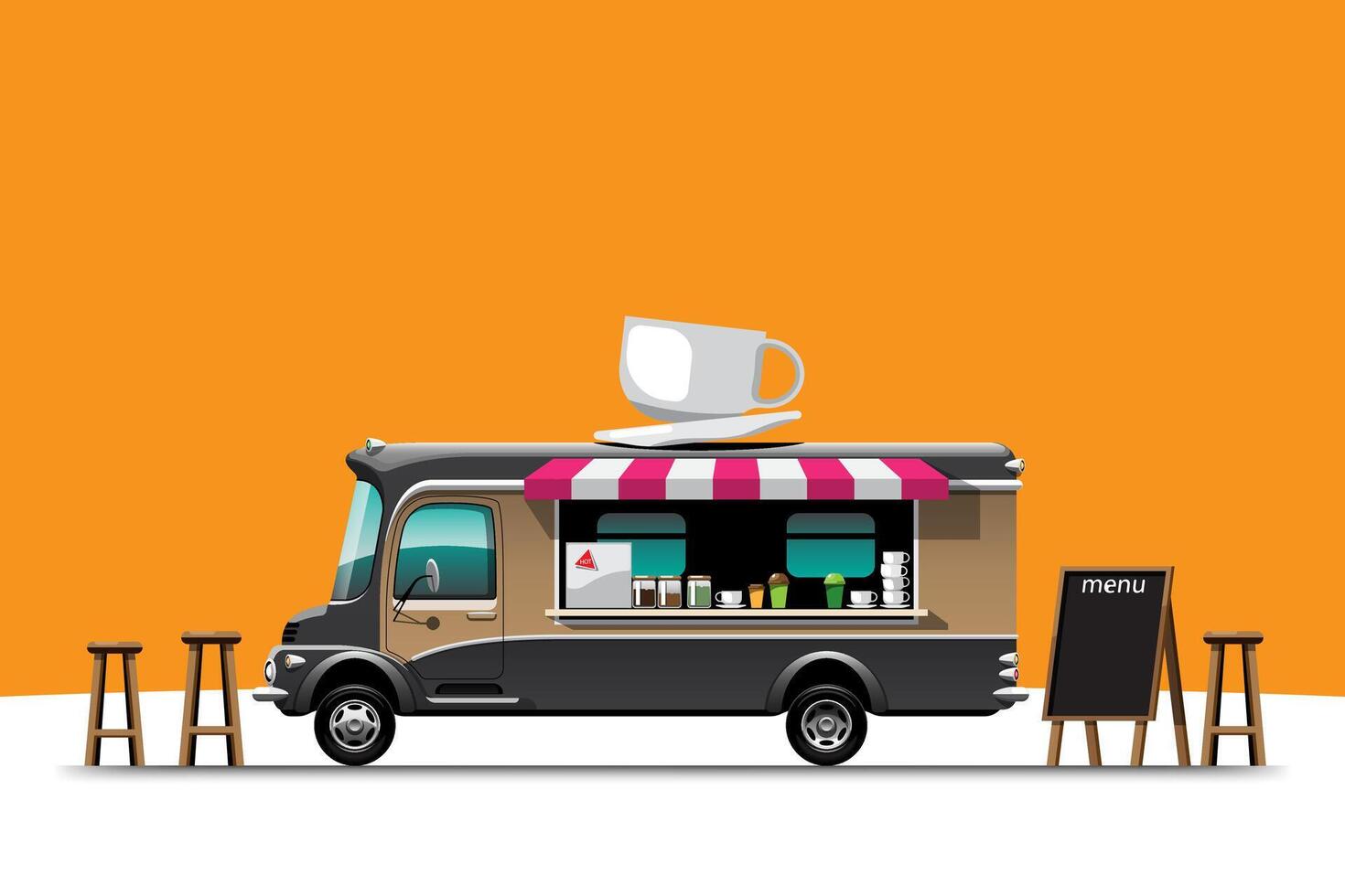 The food truck side view menu coffee wooden chair vector