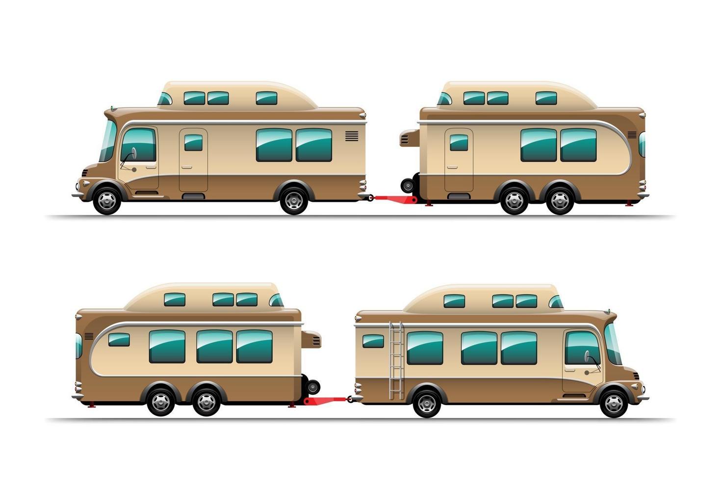 Vista lateral del coche de remolque de camping en vector de estilo de dibujos animados