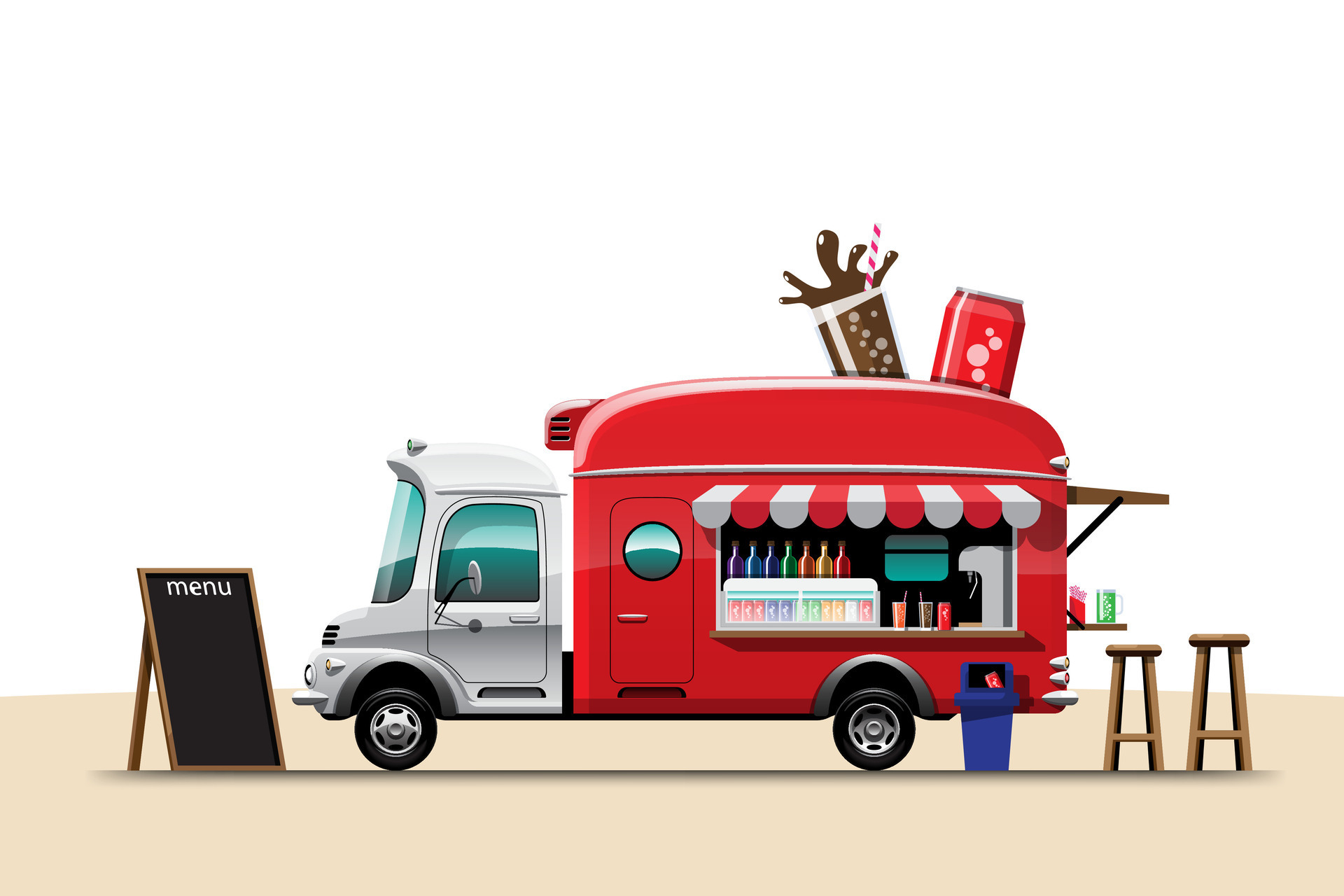 The food truck side view with beverage banner vector 2921488 Vector Art