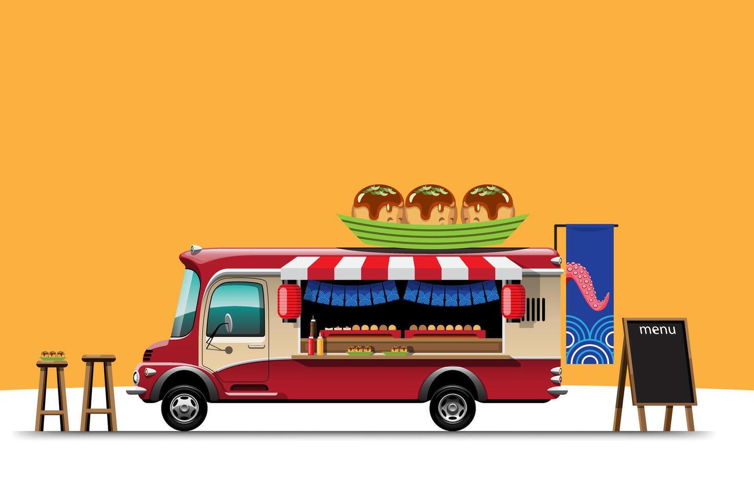 Food truck with Takoyaki shop Japanese snack vector