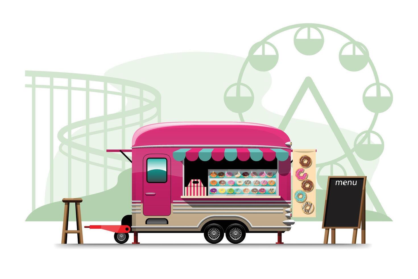 Trailer food truck drawing design style flat vector