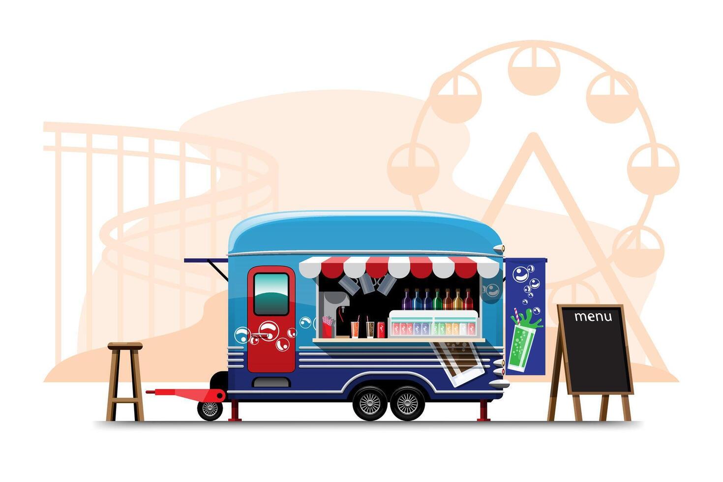 Trailer food truck drawing design style flat vector