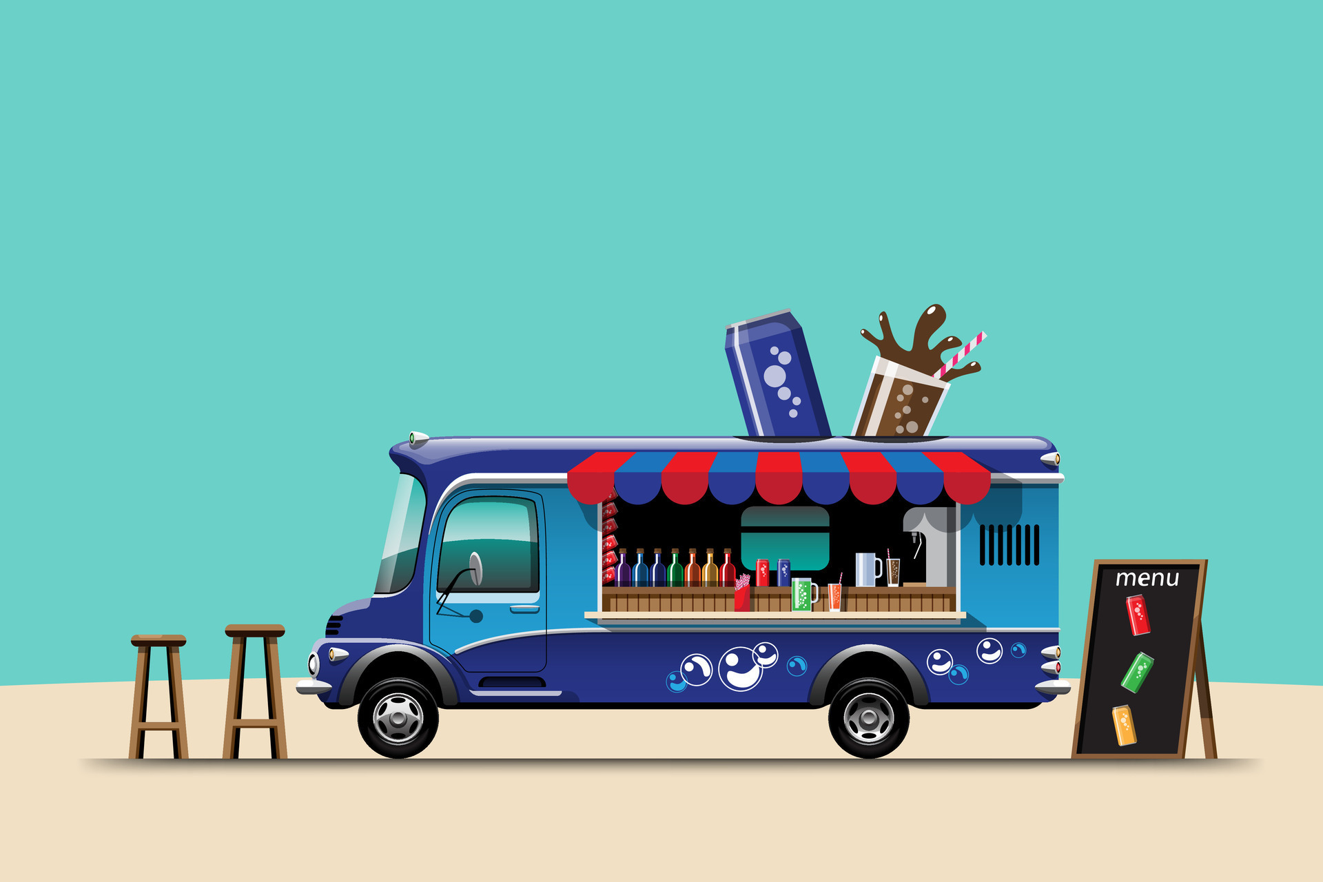 The food truck side view with beverage banner vector 2921511 Vector Art