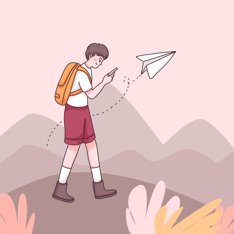 Teenager traveler cartoon character vector