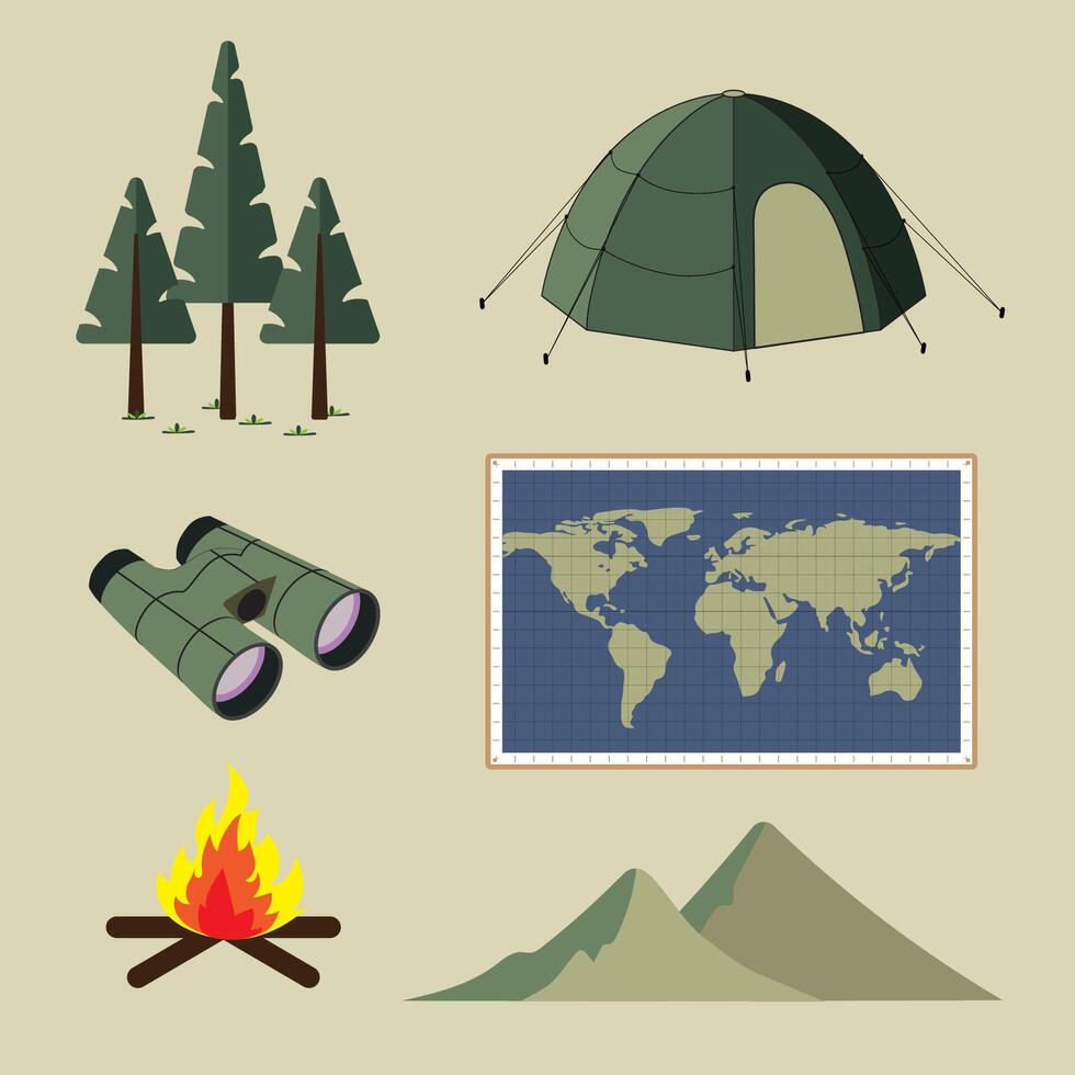 Travel scene with camping in nature forest on summer vector