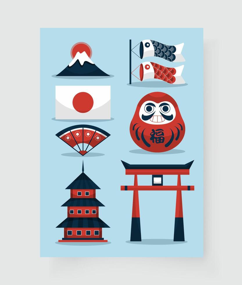 Drawing symbol and icons travel at japan in cartoon vector