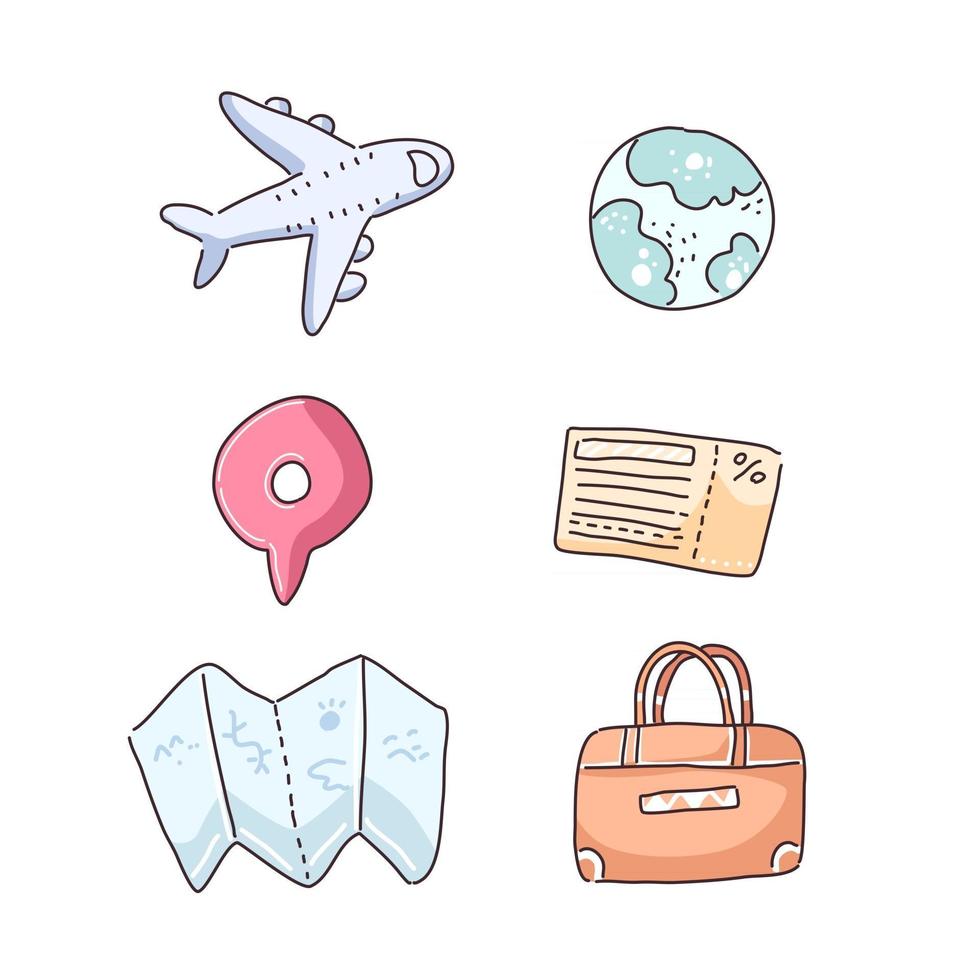Items for travel in cartoon character vector