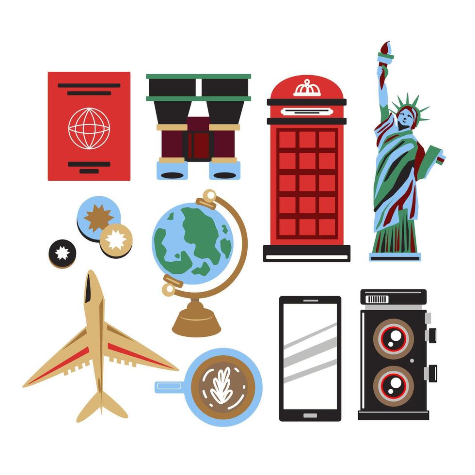 Drawing symbol and icons travel at America in cartoon vector