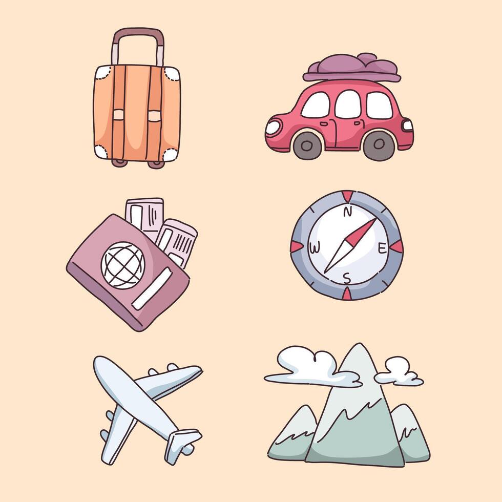 Items for travel in cartoon character vector