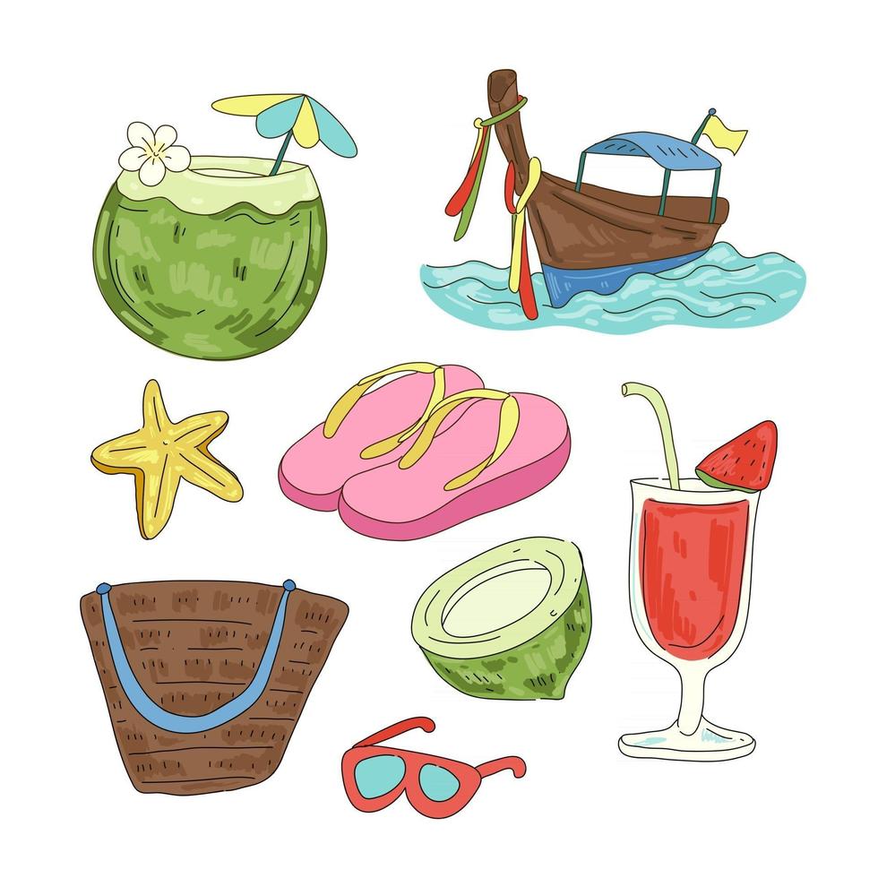Set of summer holidays at the sea cartoon vector
