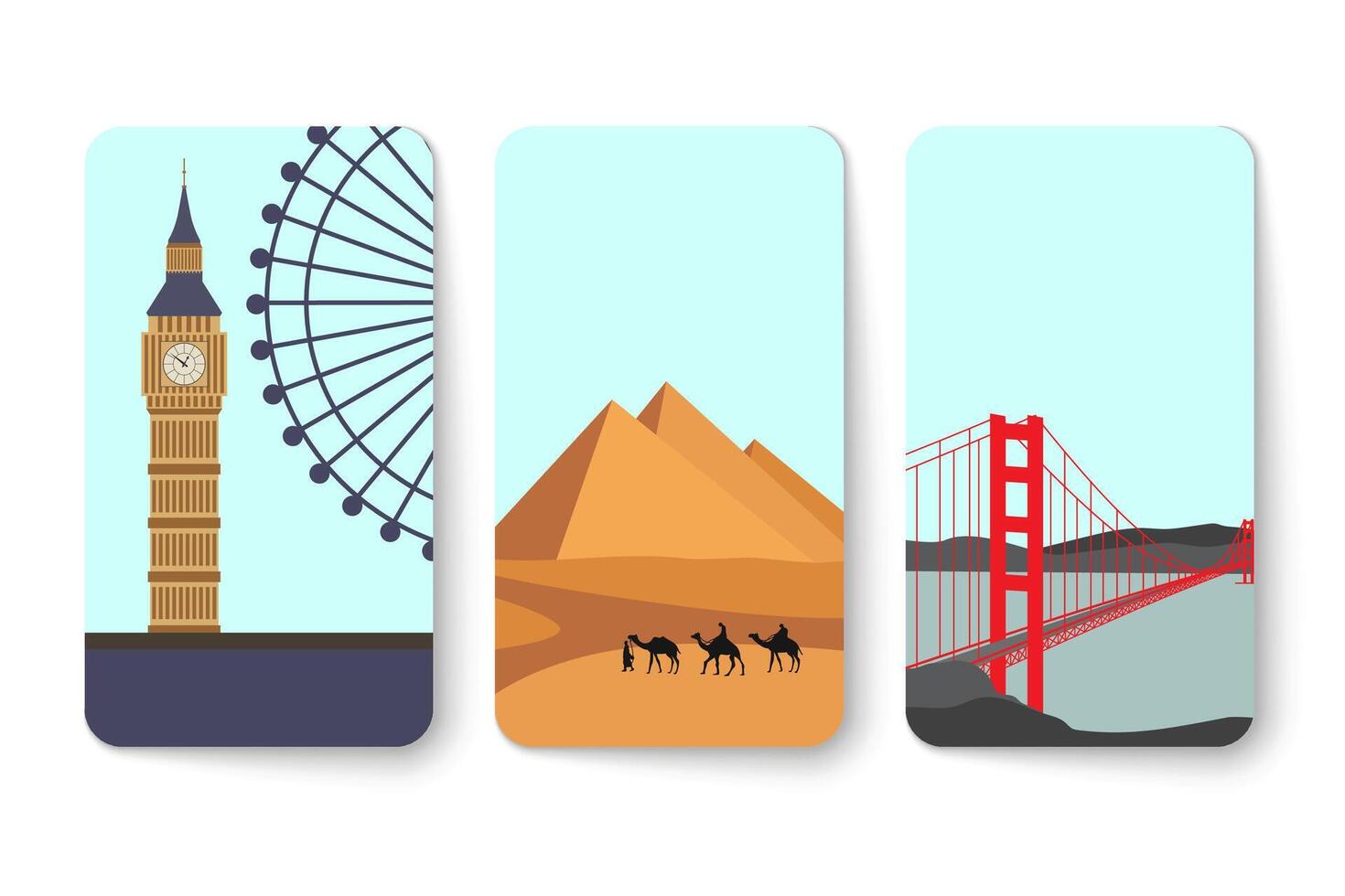 Set of travel card with landmark place vector
