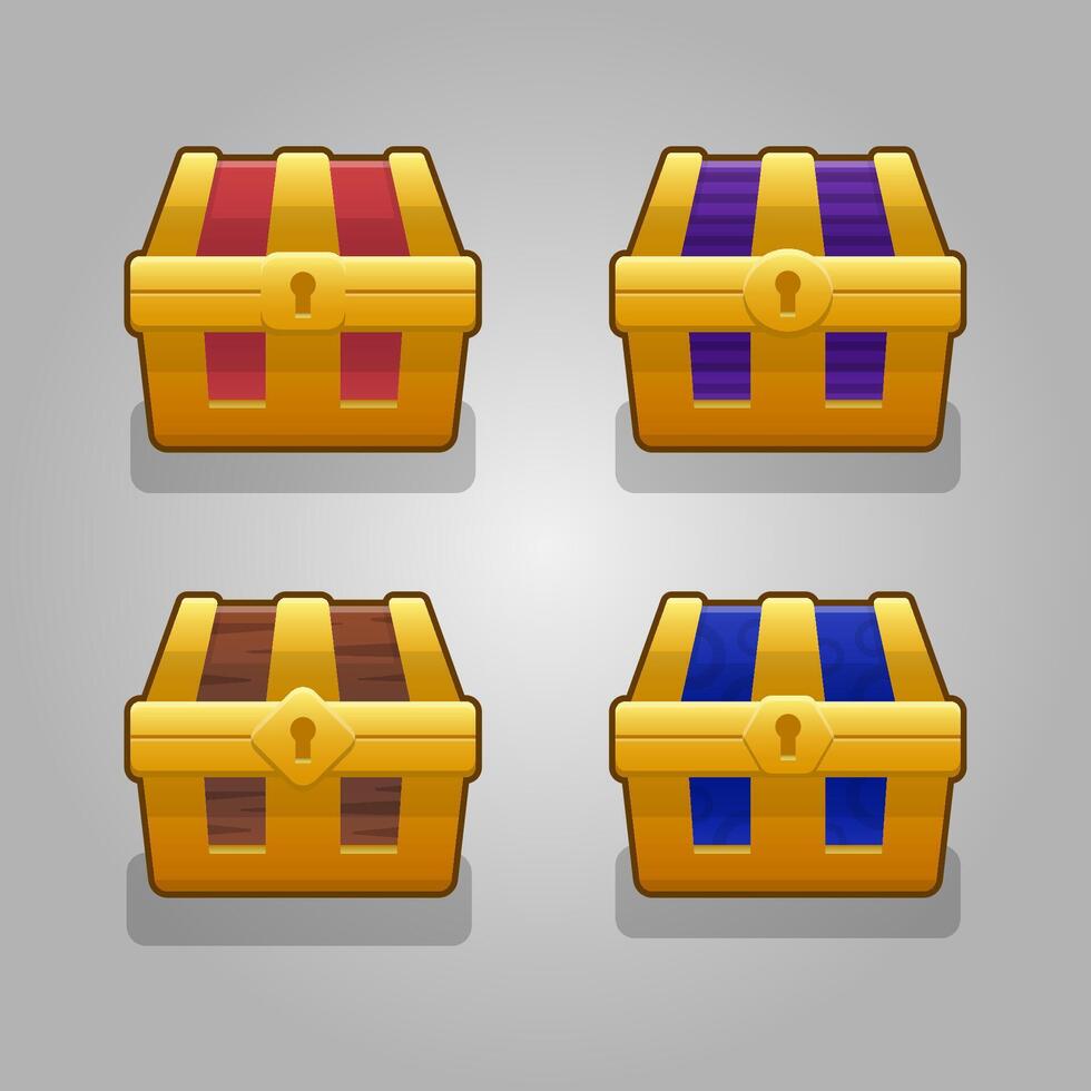 conjunto de vector de cajas de tesoro de juego