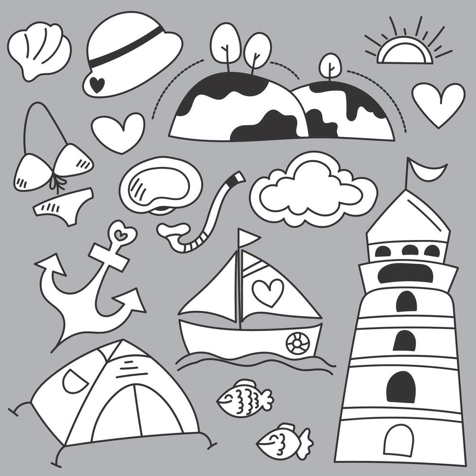 Set of travel camping on summber holidays cartoon vector