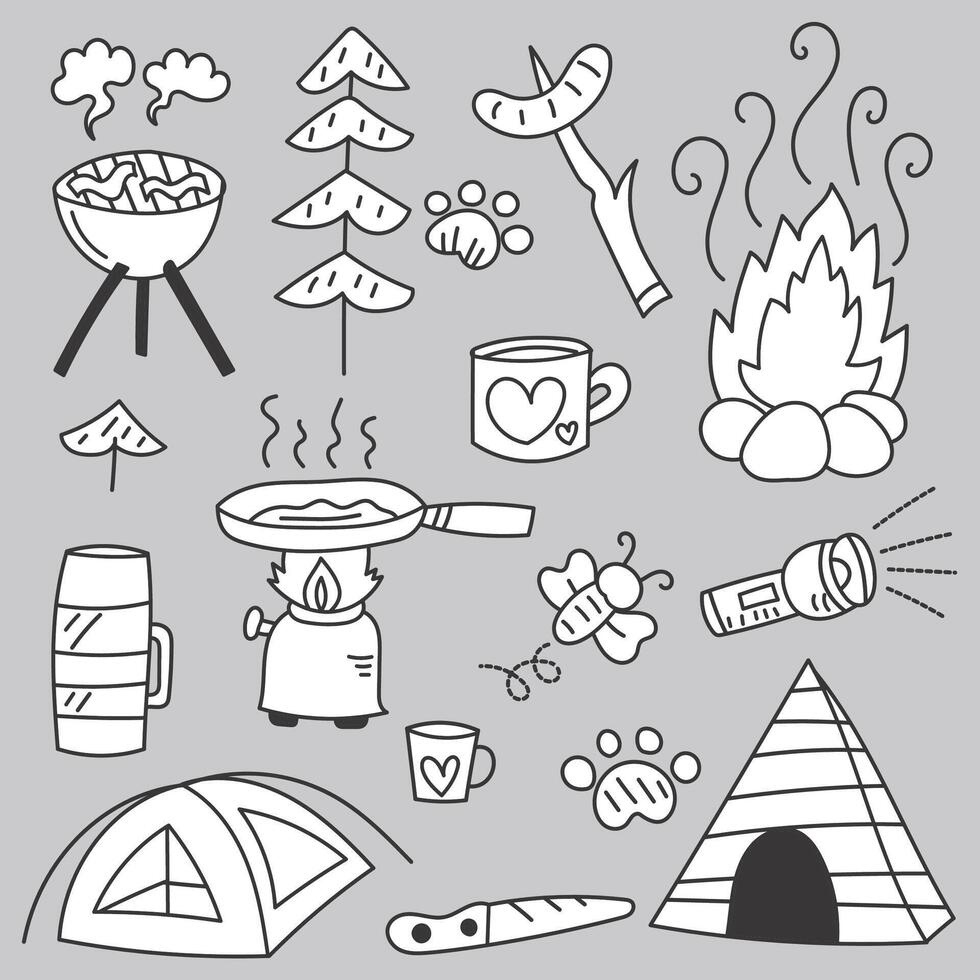 Set of travel camping on holidays cartoon vector