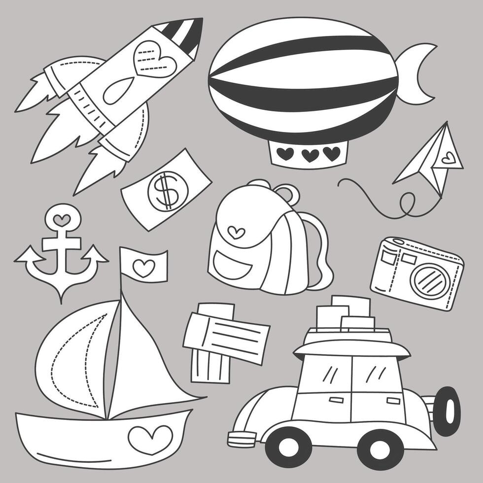 Set of summer holiday hand drawing sketch vector