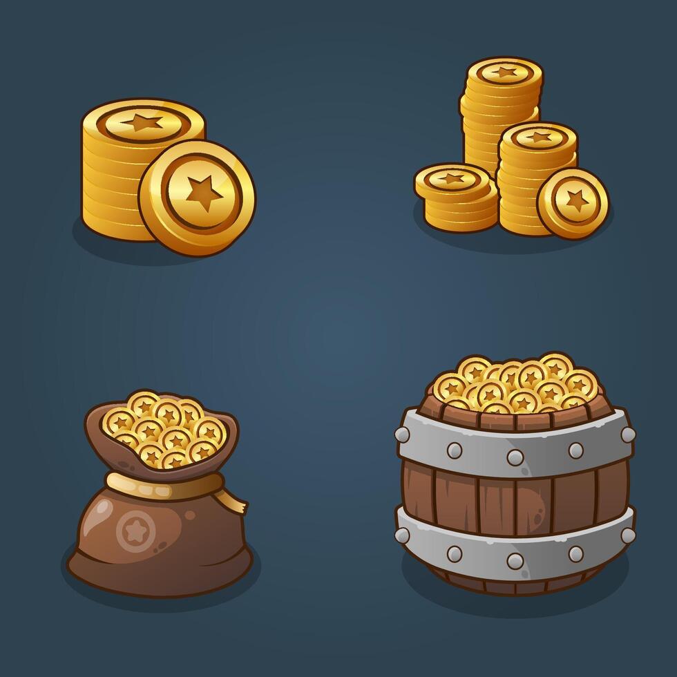 conjunto de vector de monedas de recursos de juego