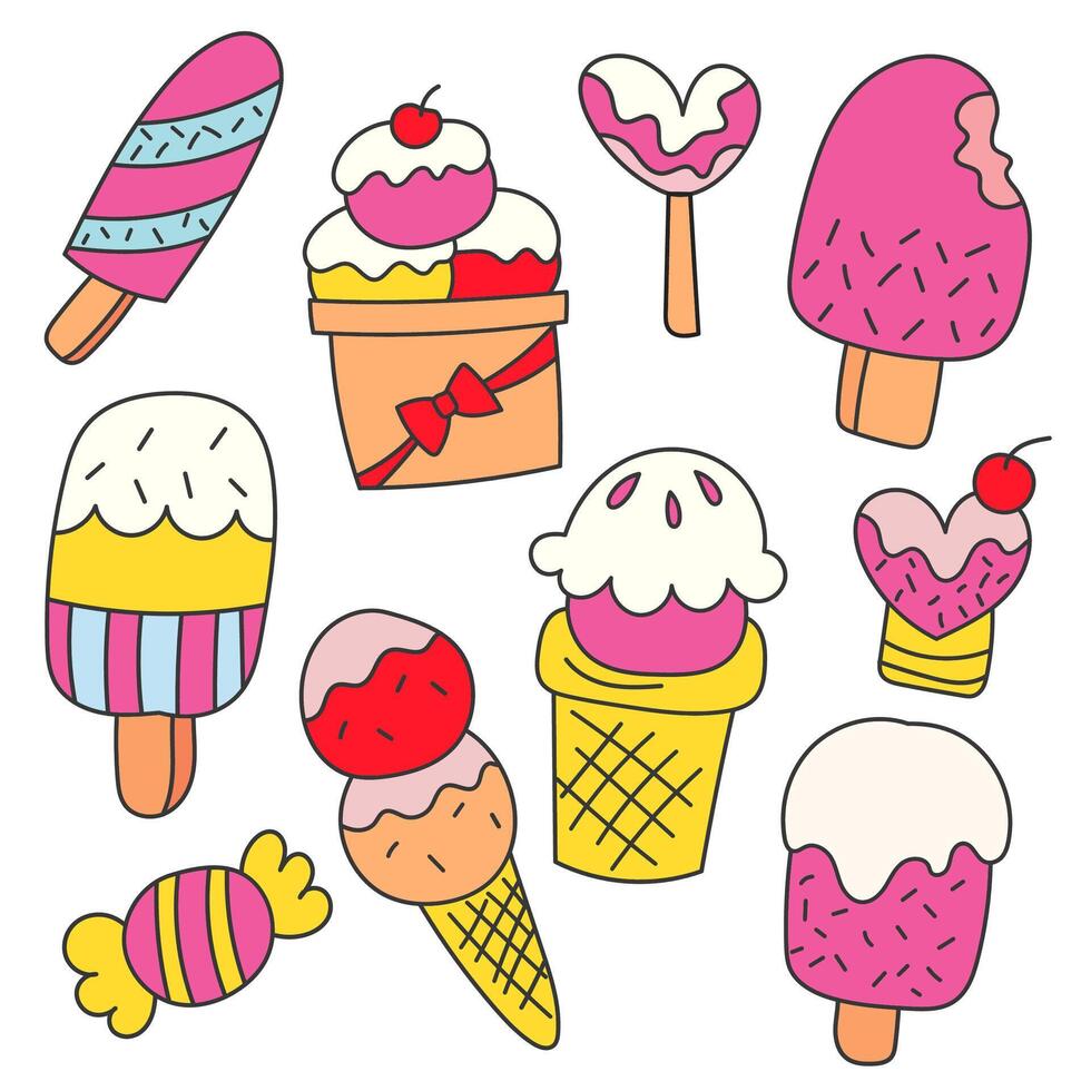 Bundle set of variety ice cream collection Hand drawn vector