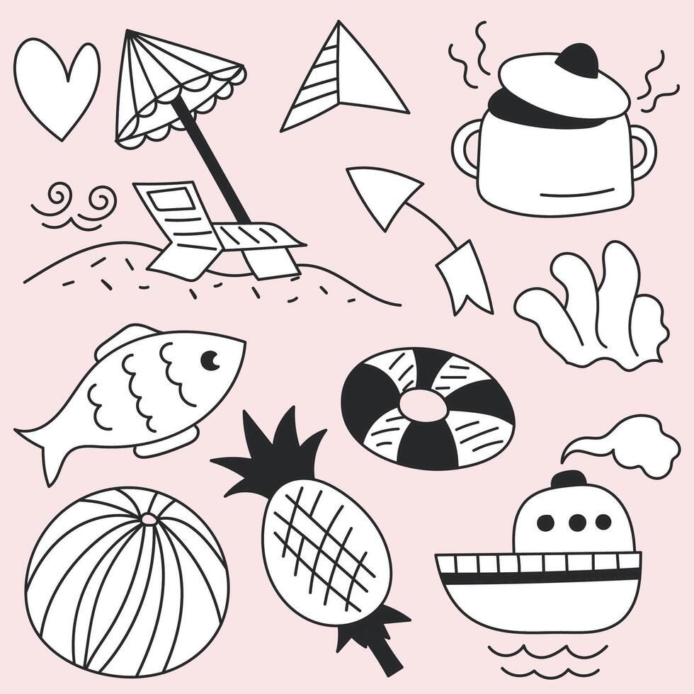 Set of summer holiday hand drawing sketch vector