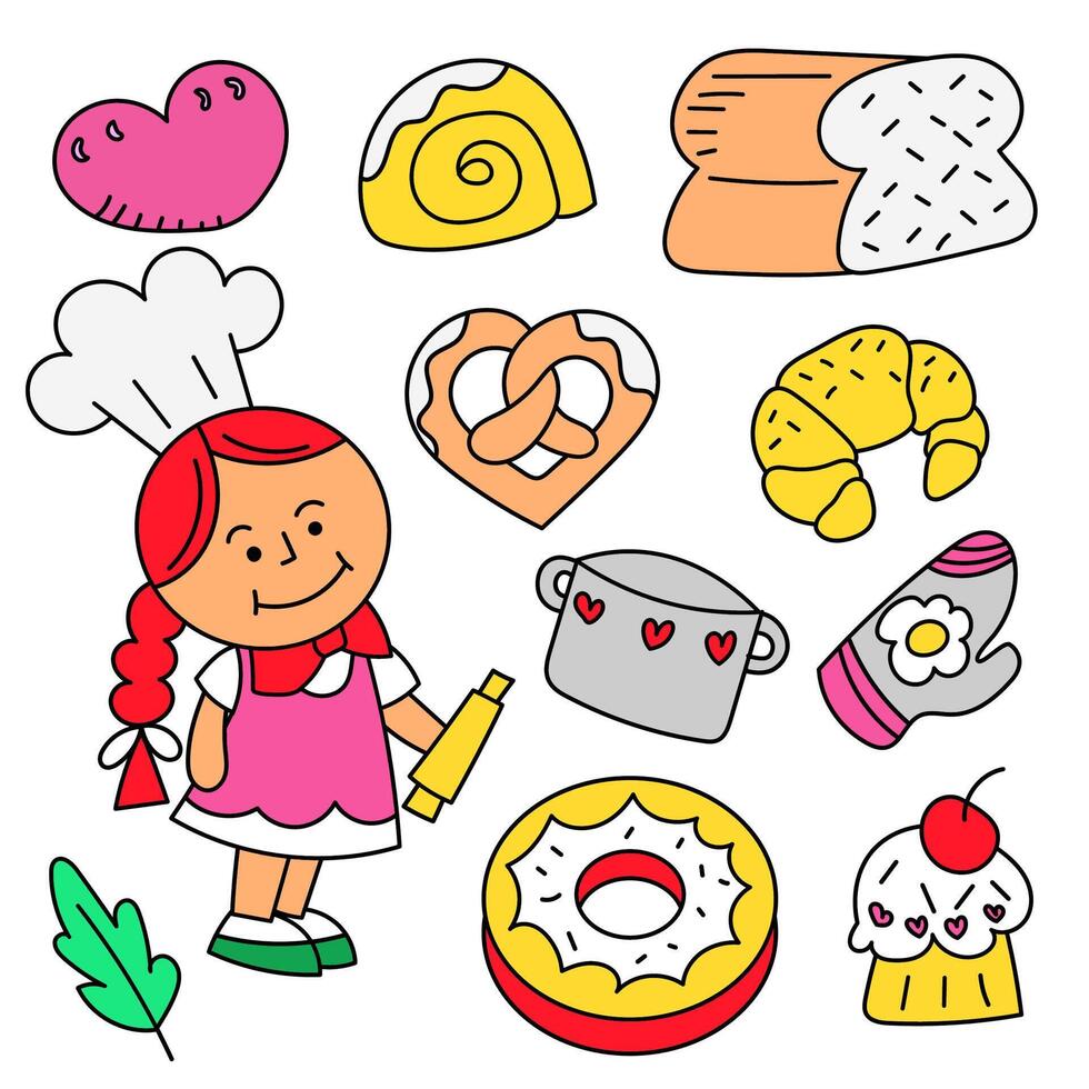 Dessert collection of Hand drawn cartoon style flat vector