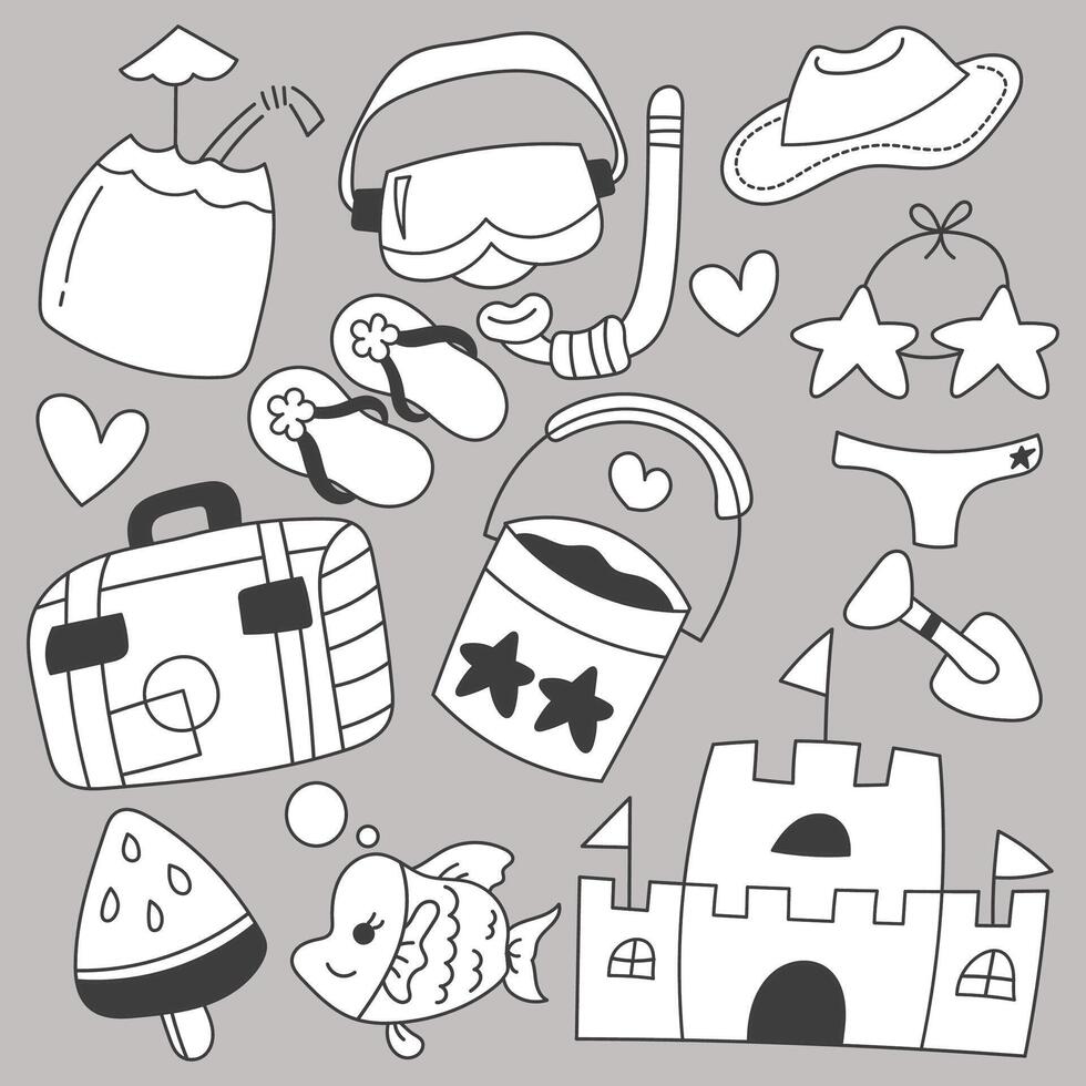 Set of summer holiday hand drawing sketch vector