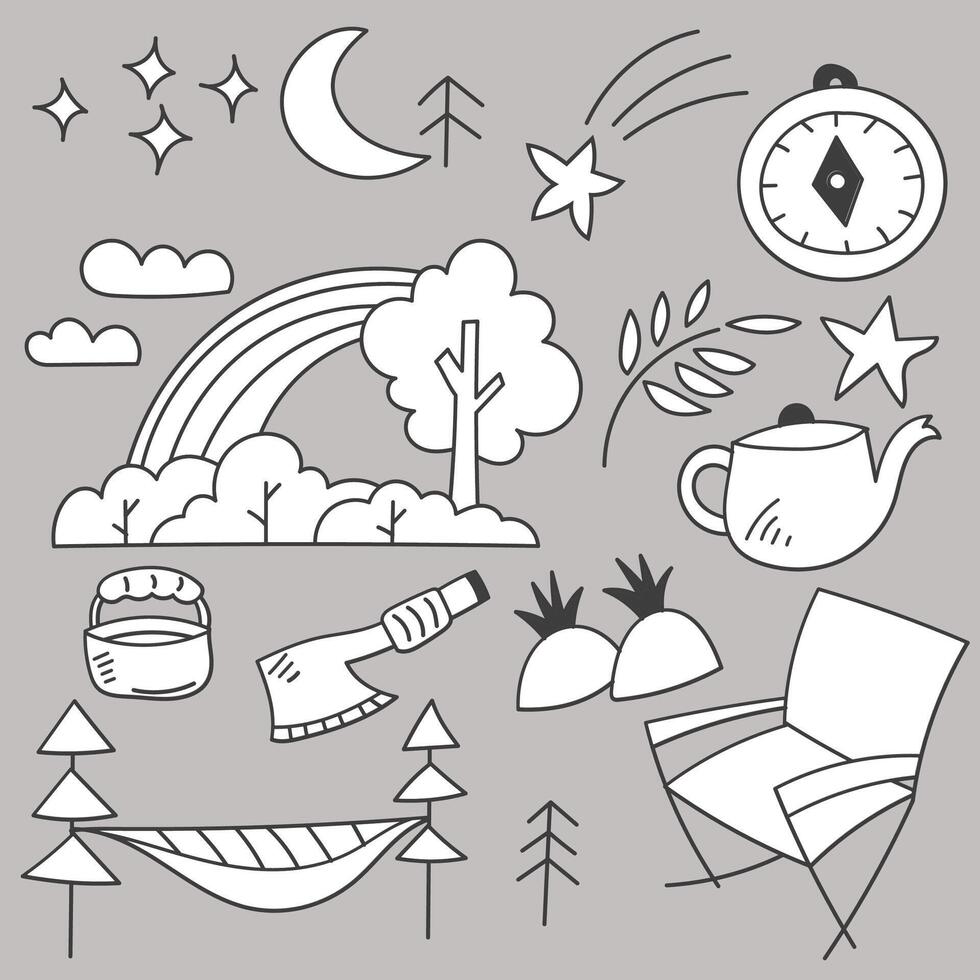 Set of travel camping on holidays cartoon vector