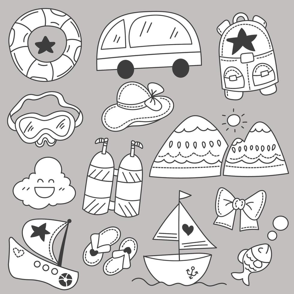 Set of summer holiday hand drawing sketch vector