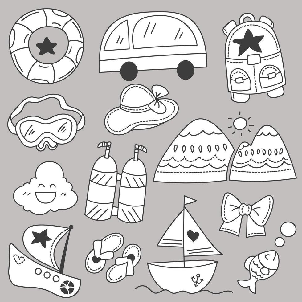 Set of summer holiday hand drawing sketch vector