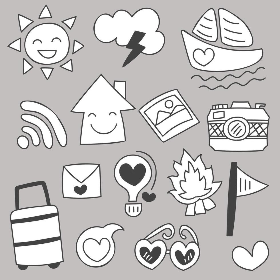 Set of summer holiday hand drawing sketch vector