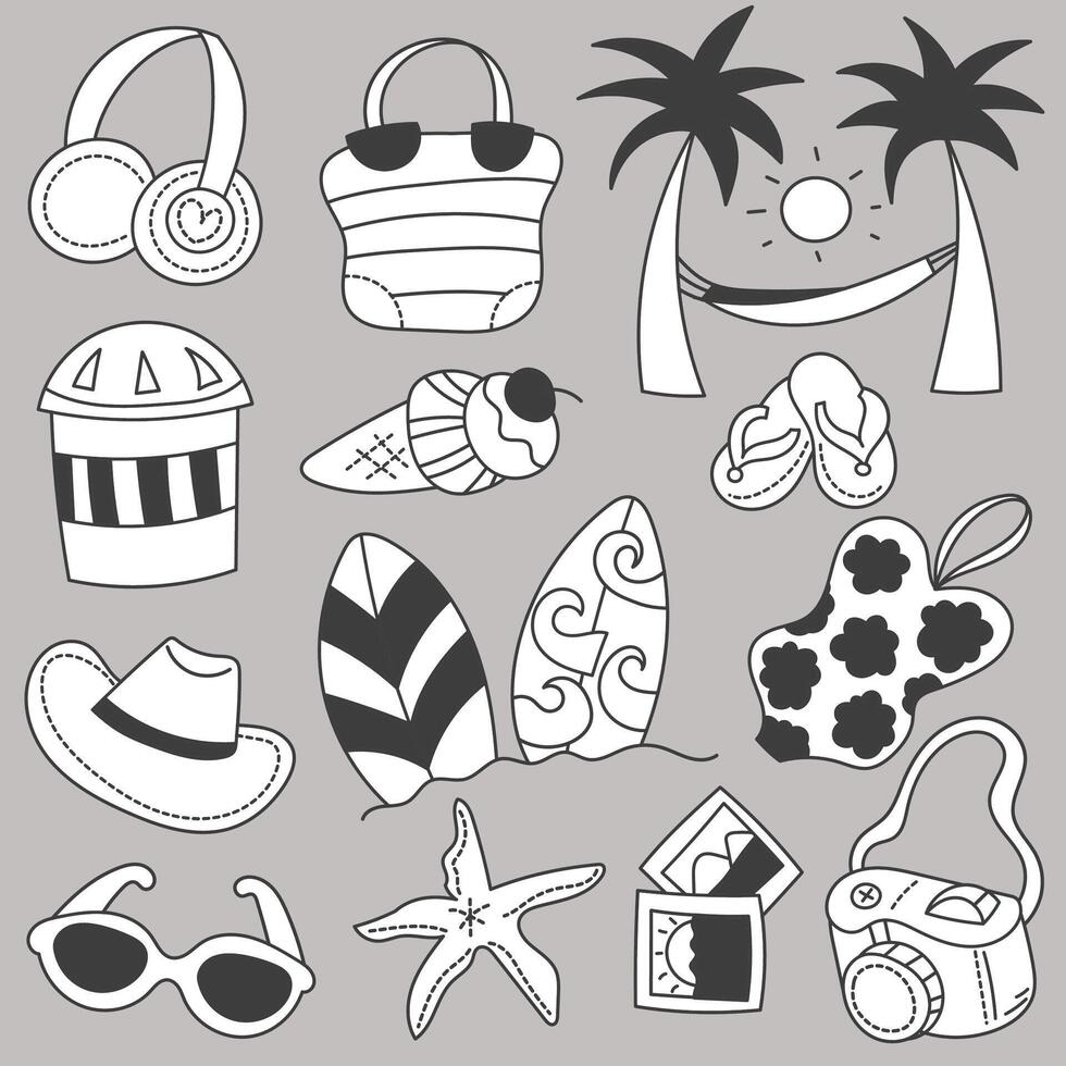 Set of summer holiday hand drawing sketch vector