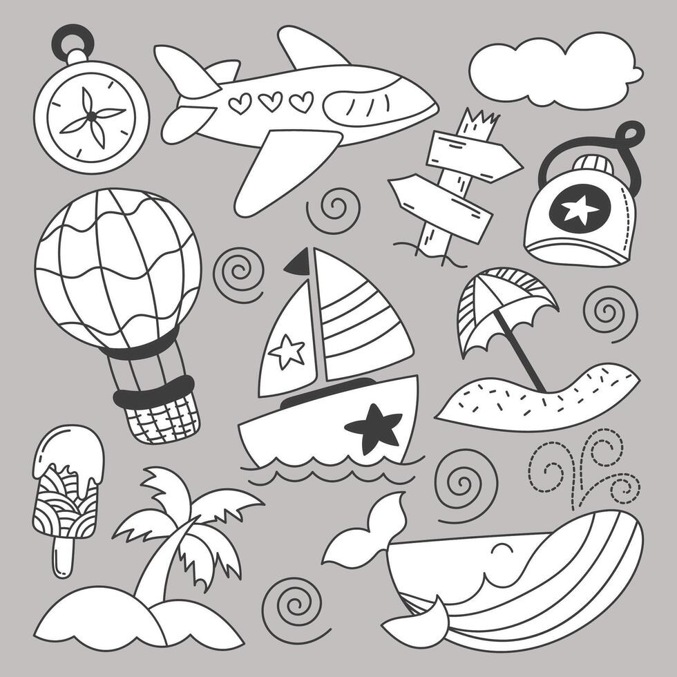 Set of summer holiday hand drawing sketch vector