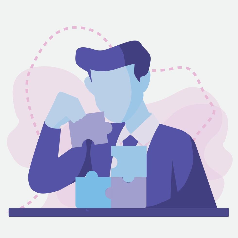 Businessman with a jigsaw puzzle cartoon vector