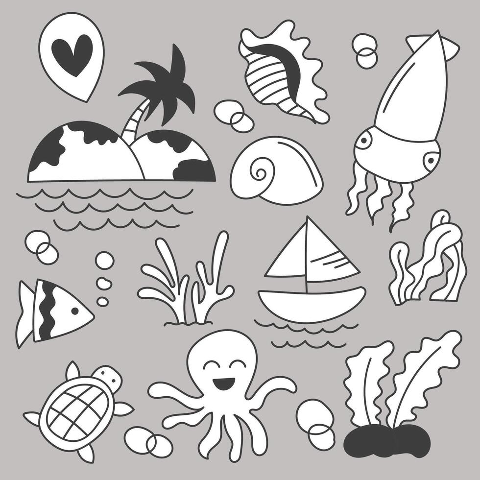 Set of summer holiday hand drawing sketch vector