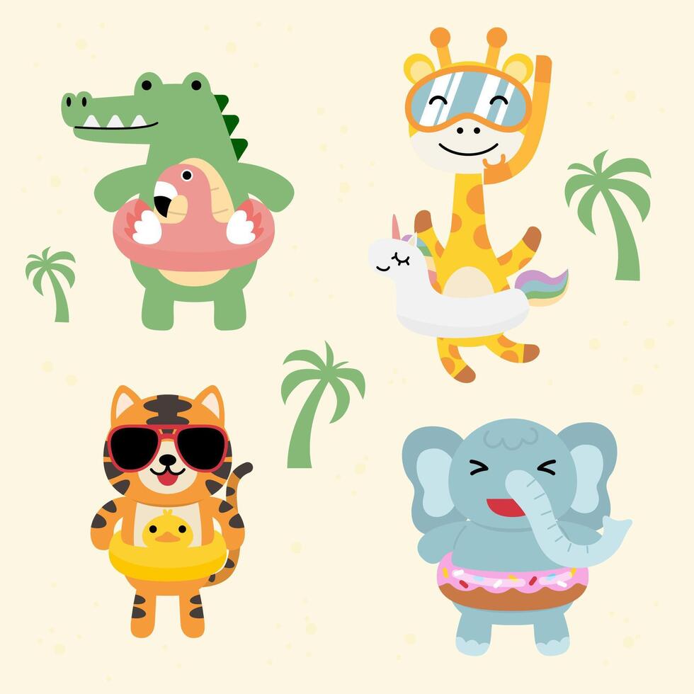 Bundle set of colorful cartoon animal vector