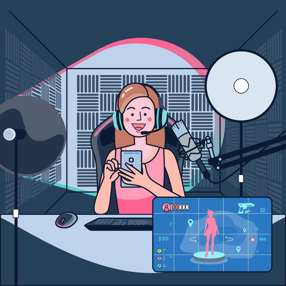 Bloggers play live games on their channels in a worldwide audience watch. vector