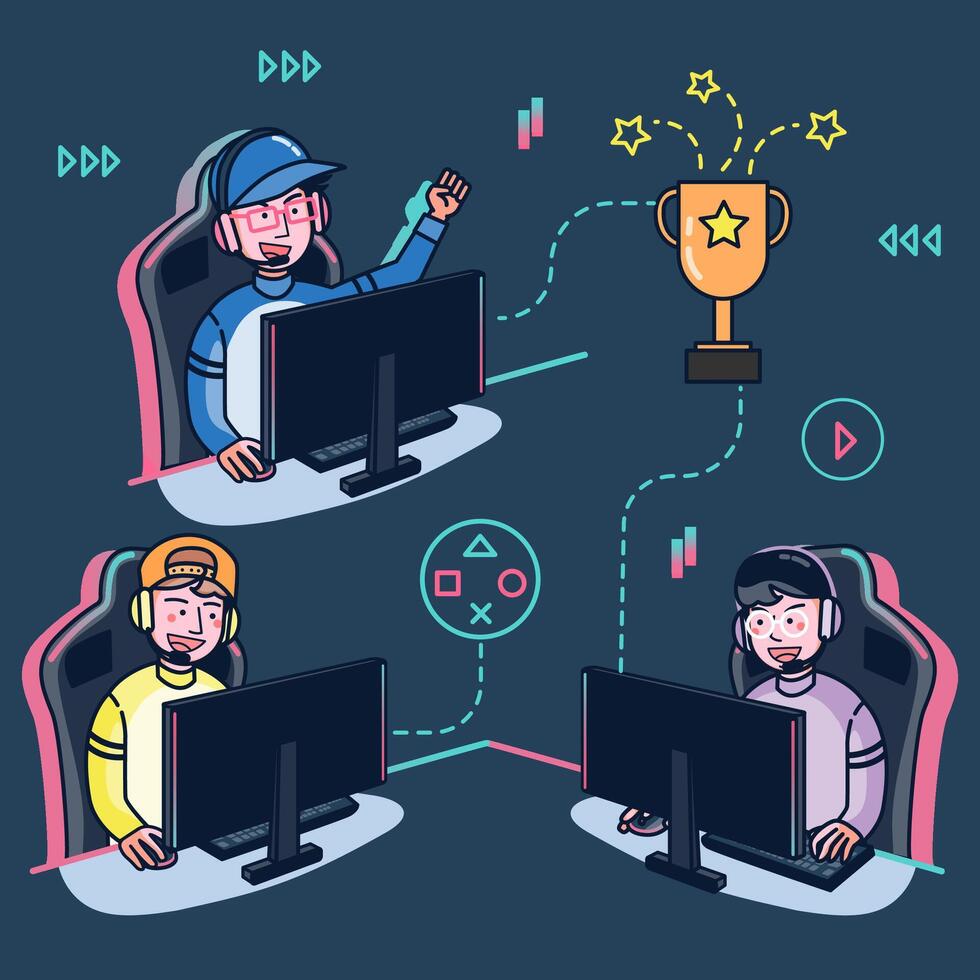 Bloggers play live games on their channels in a worldwide audience watch. vector