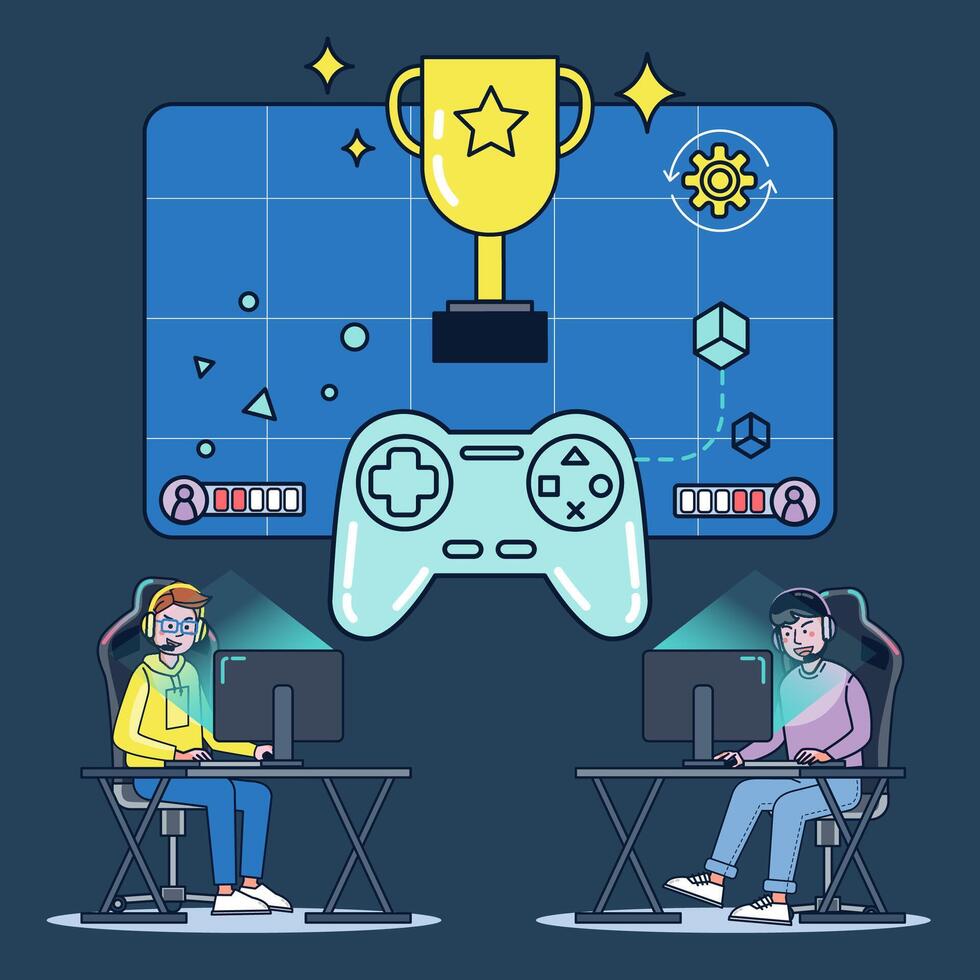 Bloggers play live games on their channels in a worldwide audience watch. vector