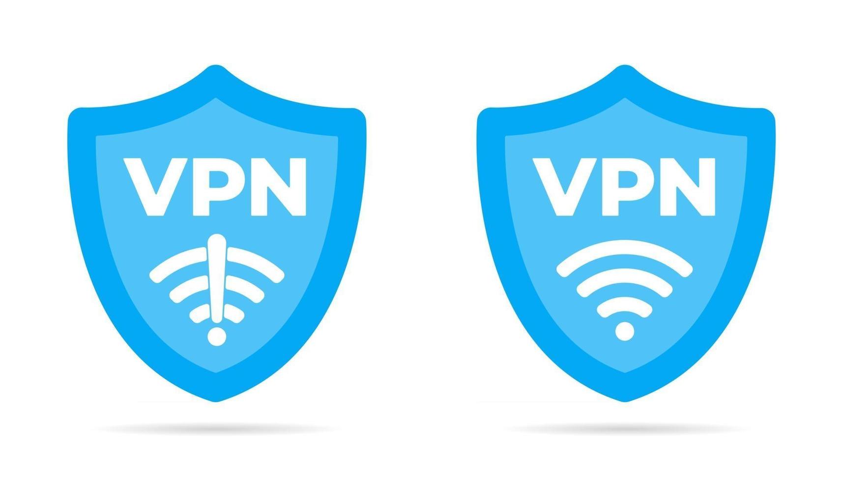 Wireless shield VPN wifi and no vpn icon sign flat design vector illustration set.