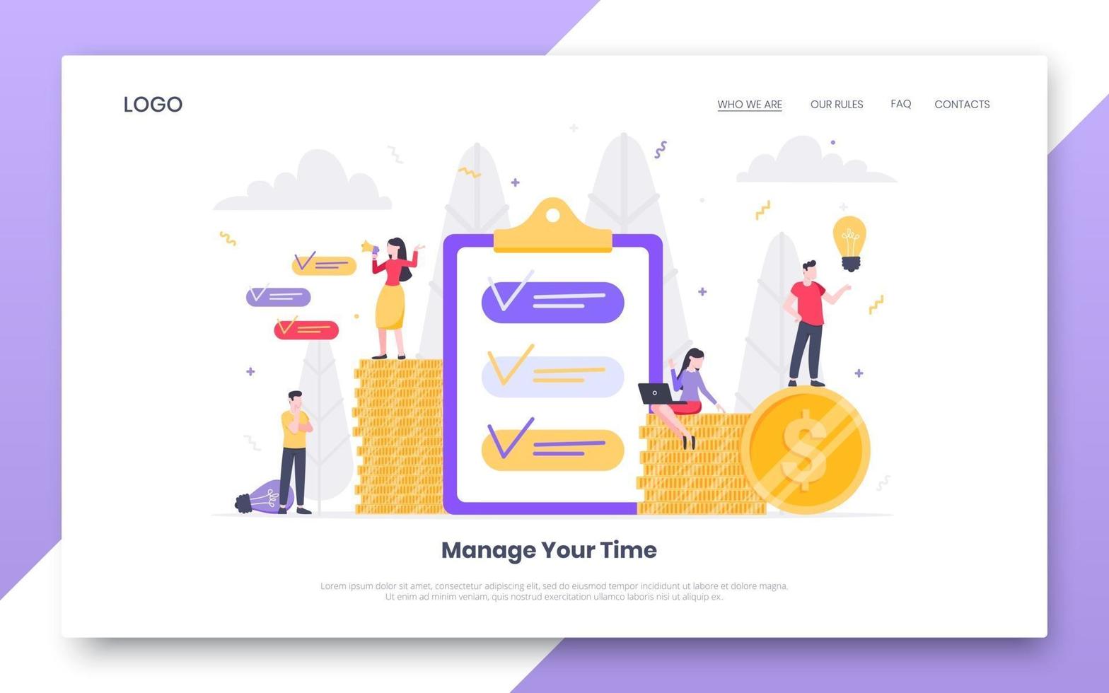 Business time management internet landing page concept vector