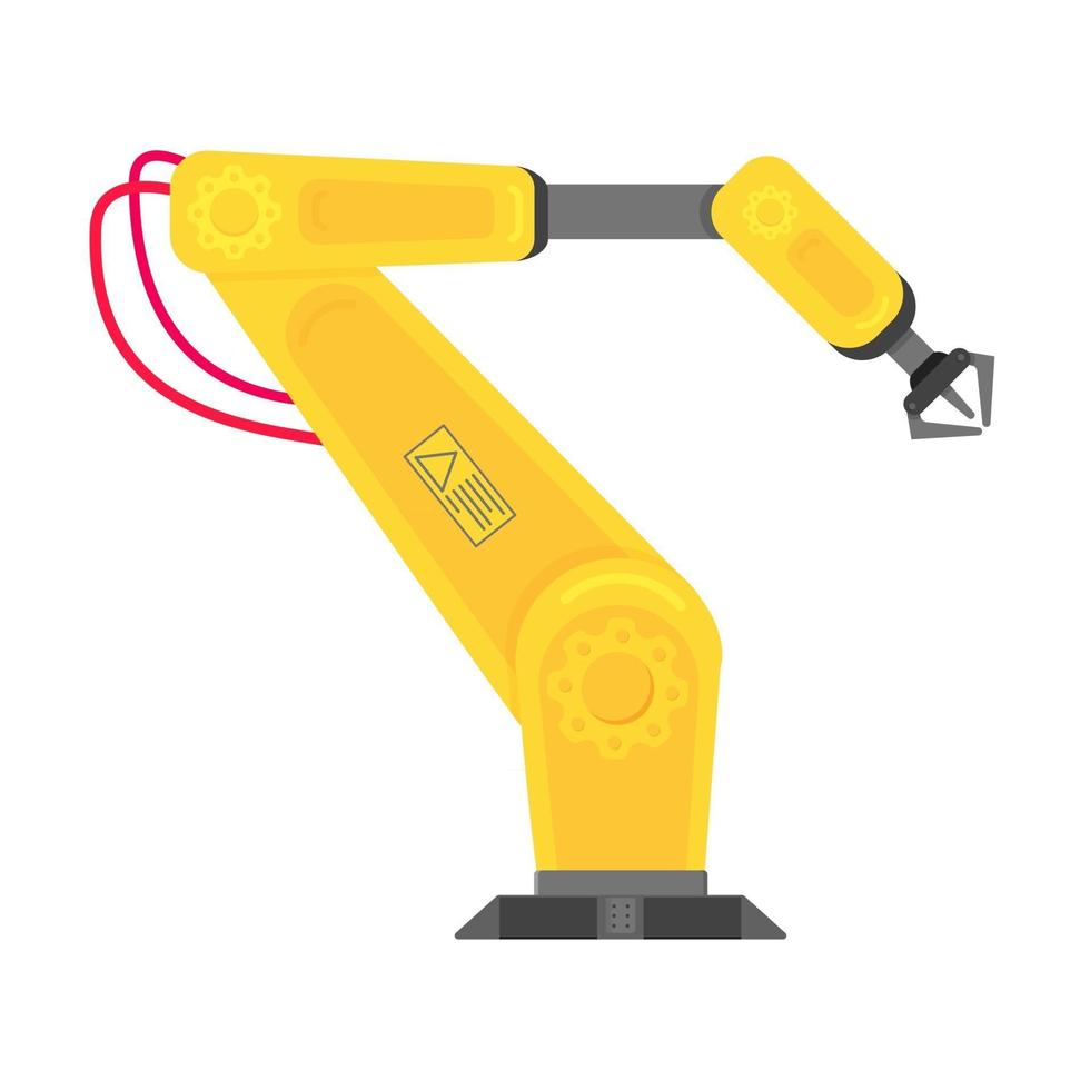 Robotic arm flat style design vector illustration icon sign isolated on white background. Robot arm or hand. Industrial robot manipulator. Modern smart industry 4.0 technology manufacture.