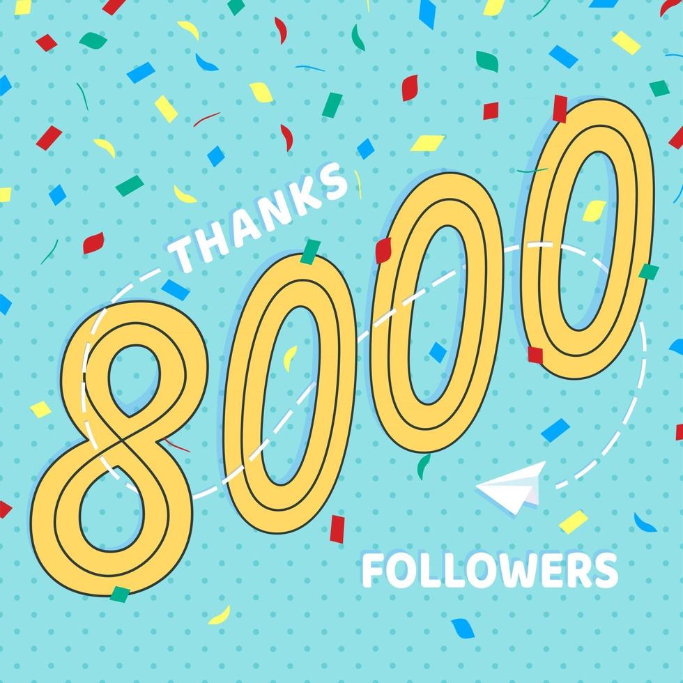 Thank you 8000 followers numbers postcard. Congratulating gradient flat style gradient 1k thanks image vector illustration isolated on white background. Template for internet media and social networks