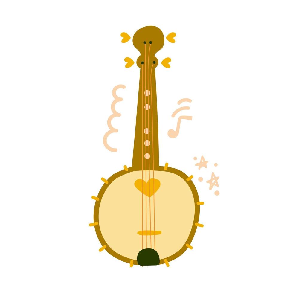 Hand drawn musical instrument banjo. Flat illustration. vector