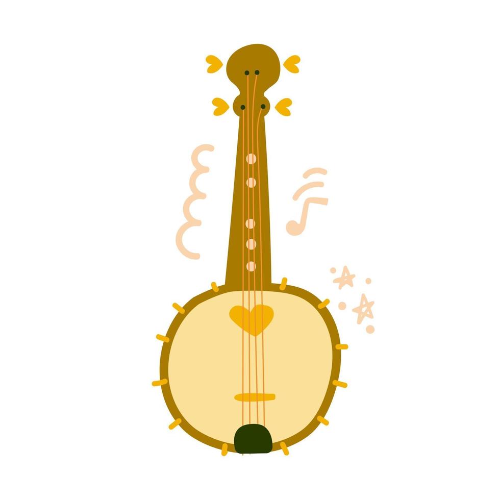 Banjo de instrumentos musicales dibujados a mano. ilustración plana. vector