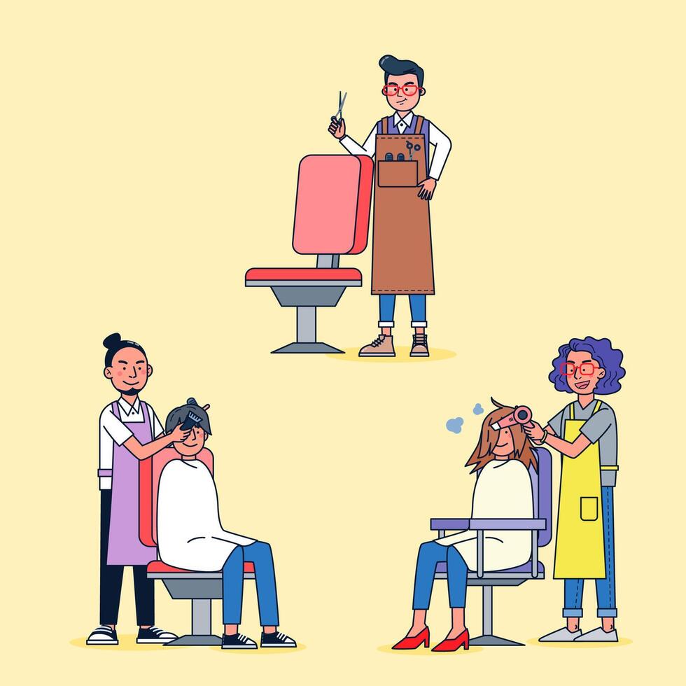 estilo de dibujos animados. conjunto de peluquería, peluquero aislado está peinando el cabello de los clientes en la peluquería. 2921892 Vector en Vecteezy estilo de dibujos animados. conjunto de peluquería, peluquero aislado está peinando el cabello de los clientes en la peluquería. 2921892 Vector en Vecteezy